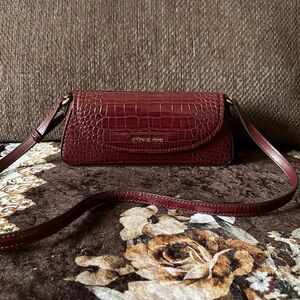 MICHAEL KORS Katya Oxblood Croc Embossed Flap Adjustable Strap Crossbody Bag NWT